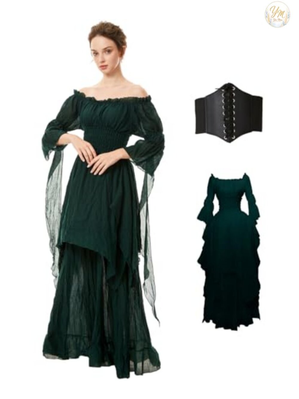 Renaissance Witch Dress Long Puff Sleeve Victorian Costume Polyester Cotton